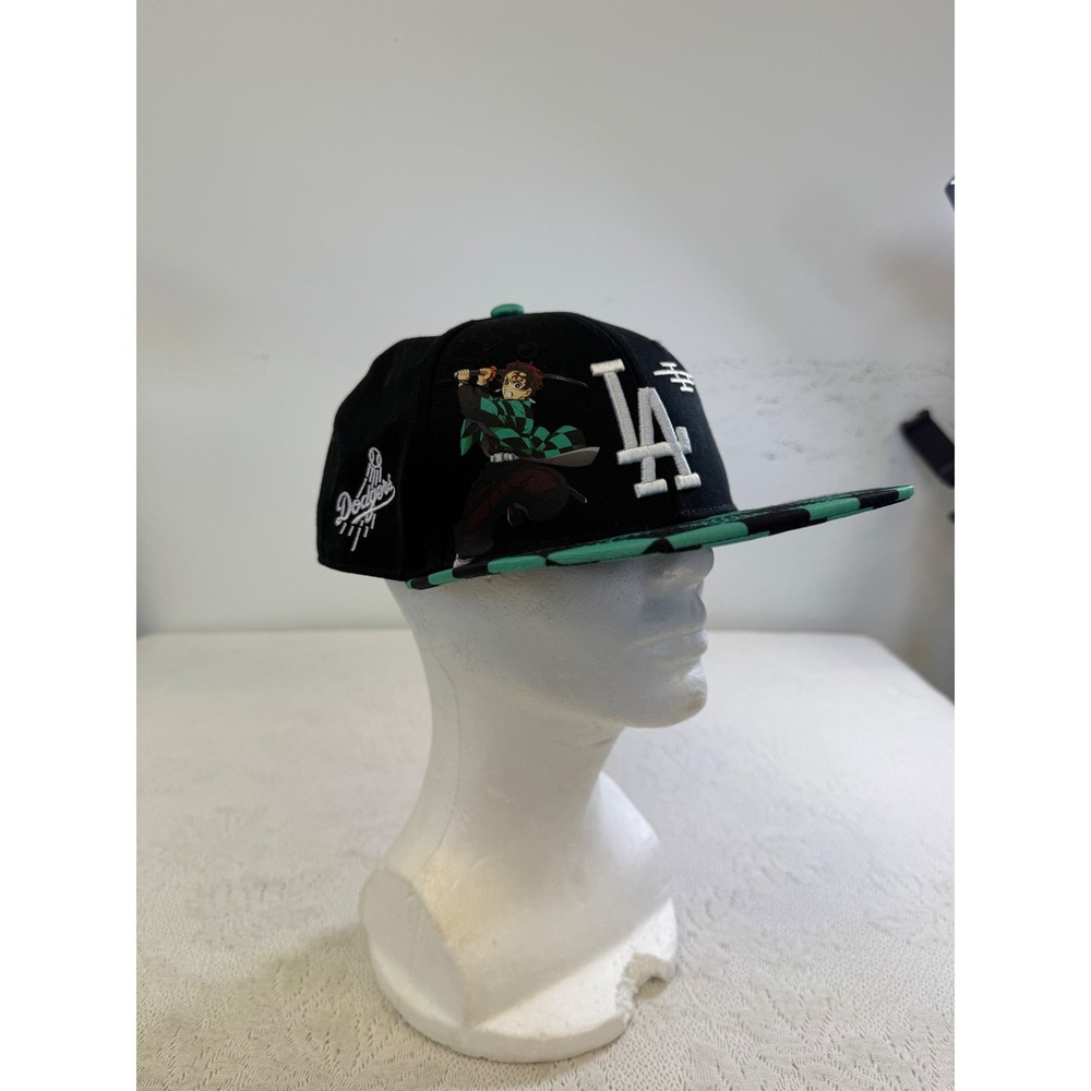 Demon Slayer Infinity Castle Tanjiro LA Dodgers Snapback Hat Black Green Anime